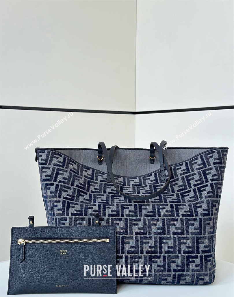 Fendi Large Roll Reversible shopper Tote Bag in dark blue FF chenille fabric 2024 8661L (CL-241102016)