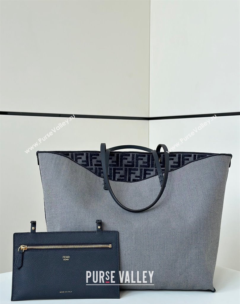 Fendi Large Roll Reversible shopper Tote Bag in dark blue FF chenille fabric 2024 8661L (CL-241102016)