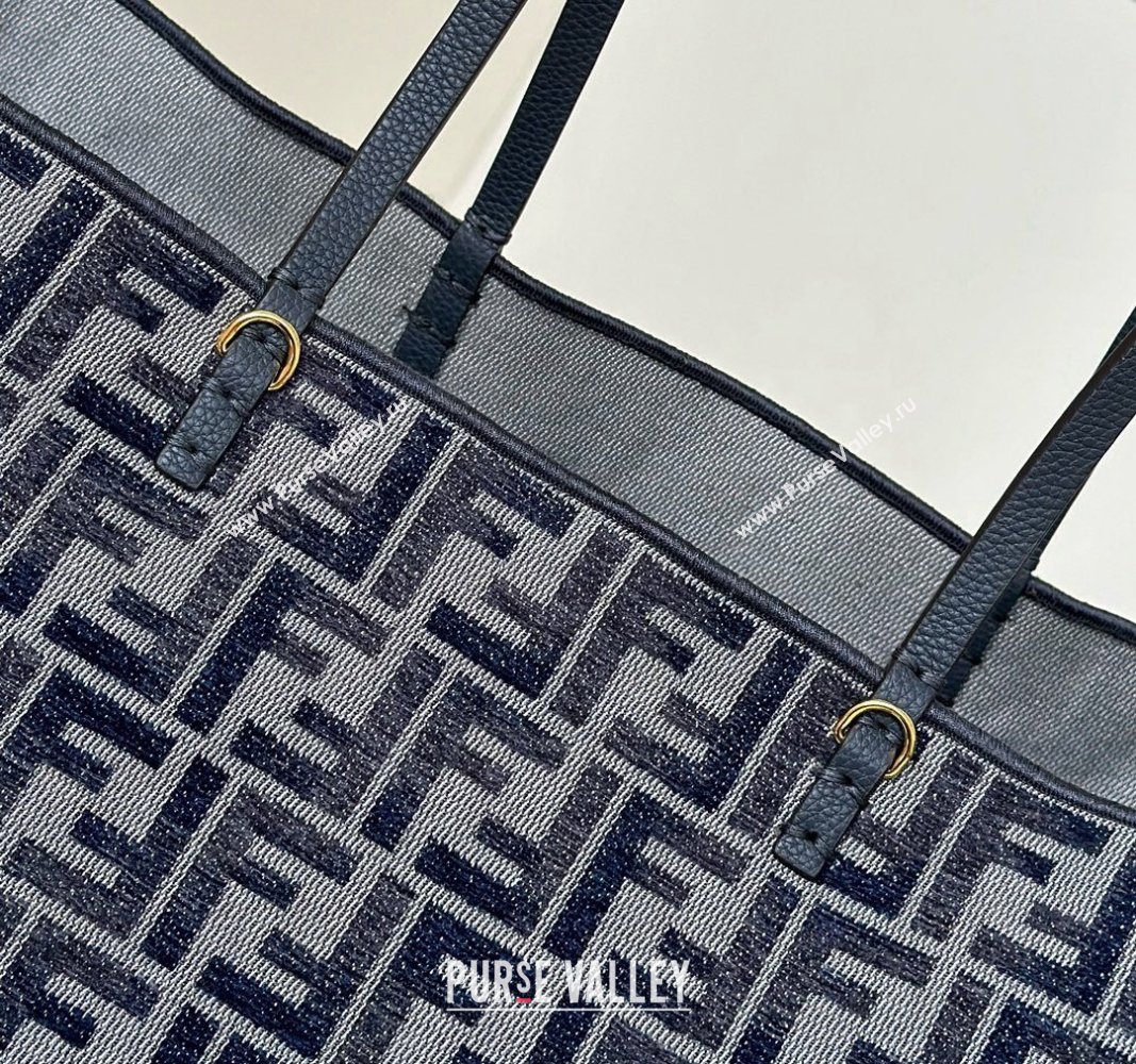 Fendi Large Roll Reversible shopper Tote Bag in dark blue FF chenille fabric 2024 8661L (CL-241102016)