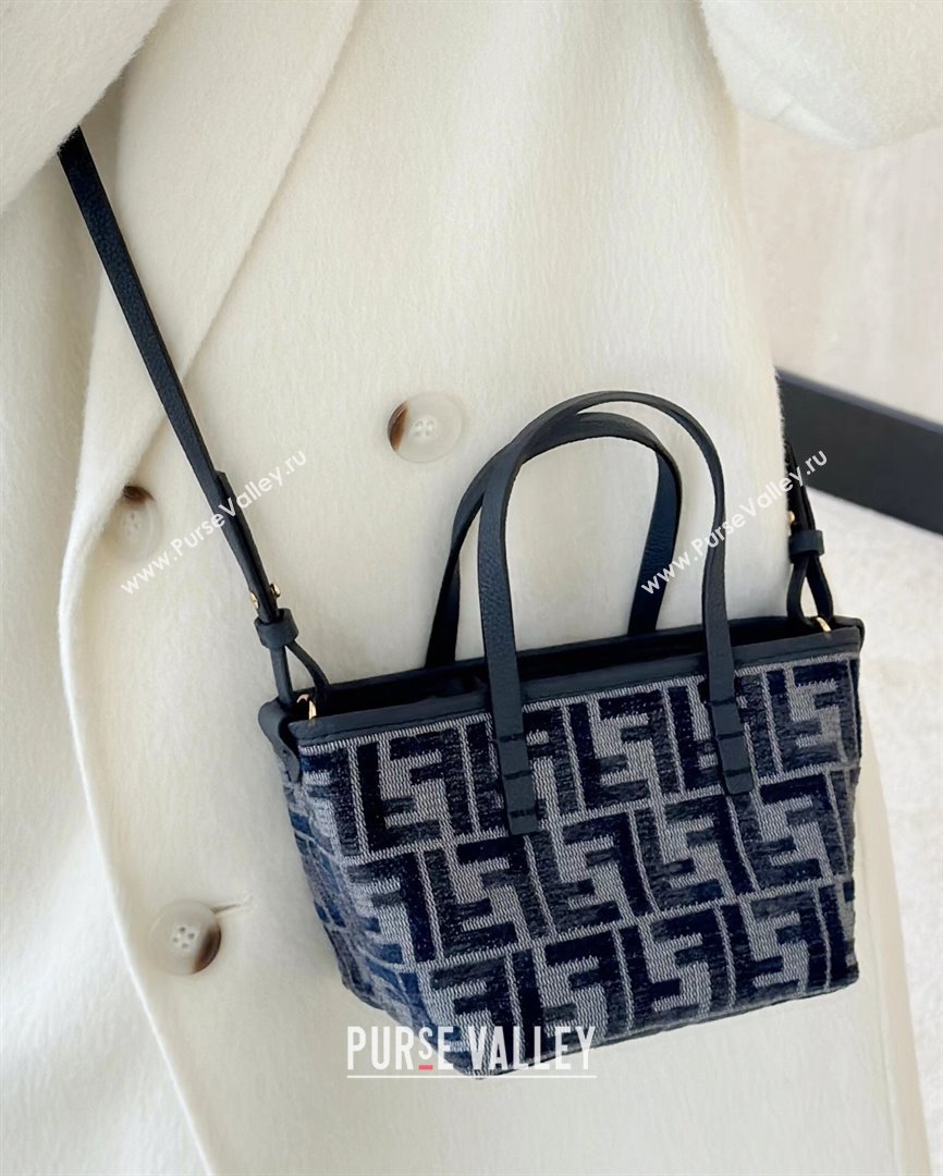 Fendi Roll Mini Tote bag in Dark blue FF Chenille Fabric 2024 8655 (CL-241102012)