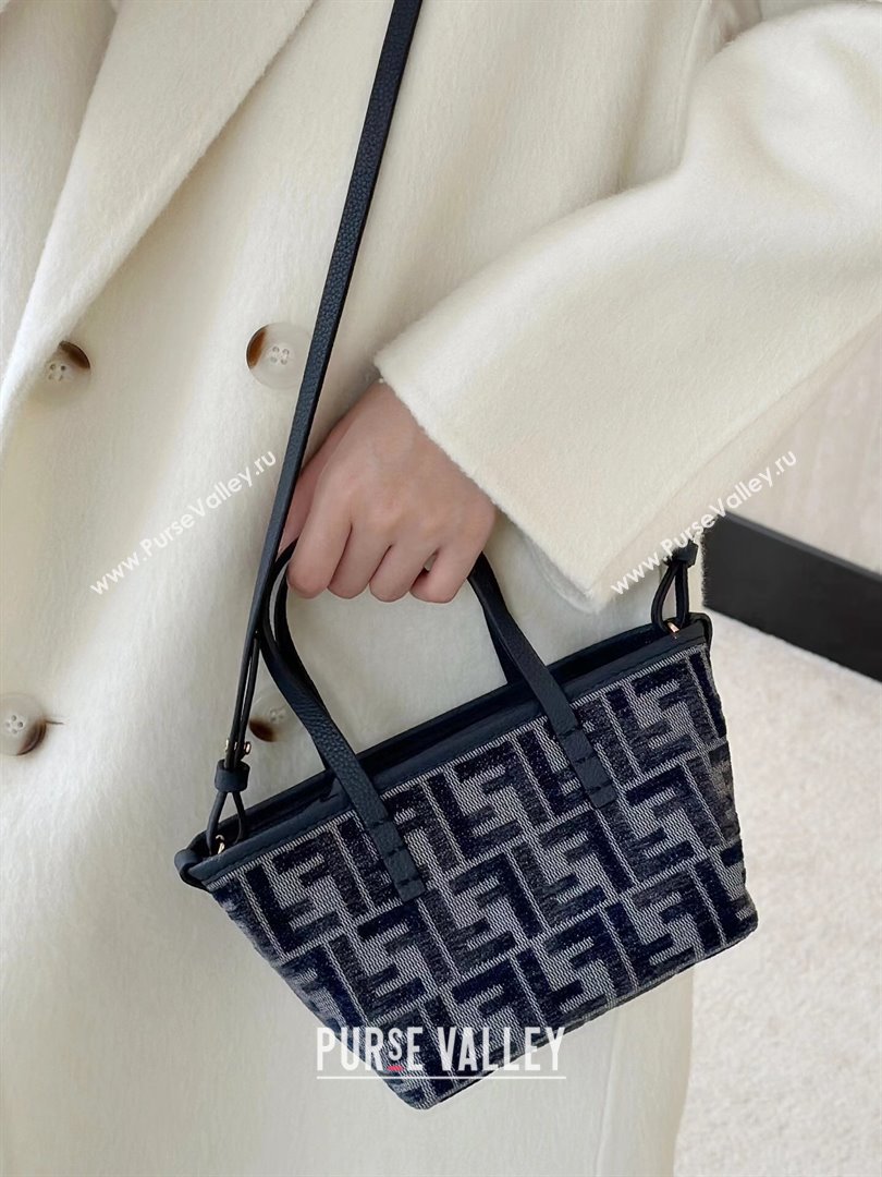 Fendi Roll Mini Tote bag in Dark blue FF Chenille Fabric 2024 8655 (CL-241102012)