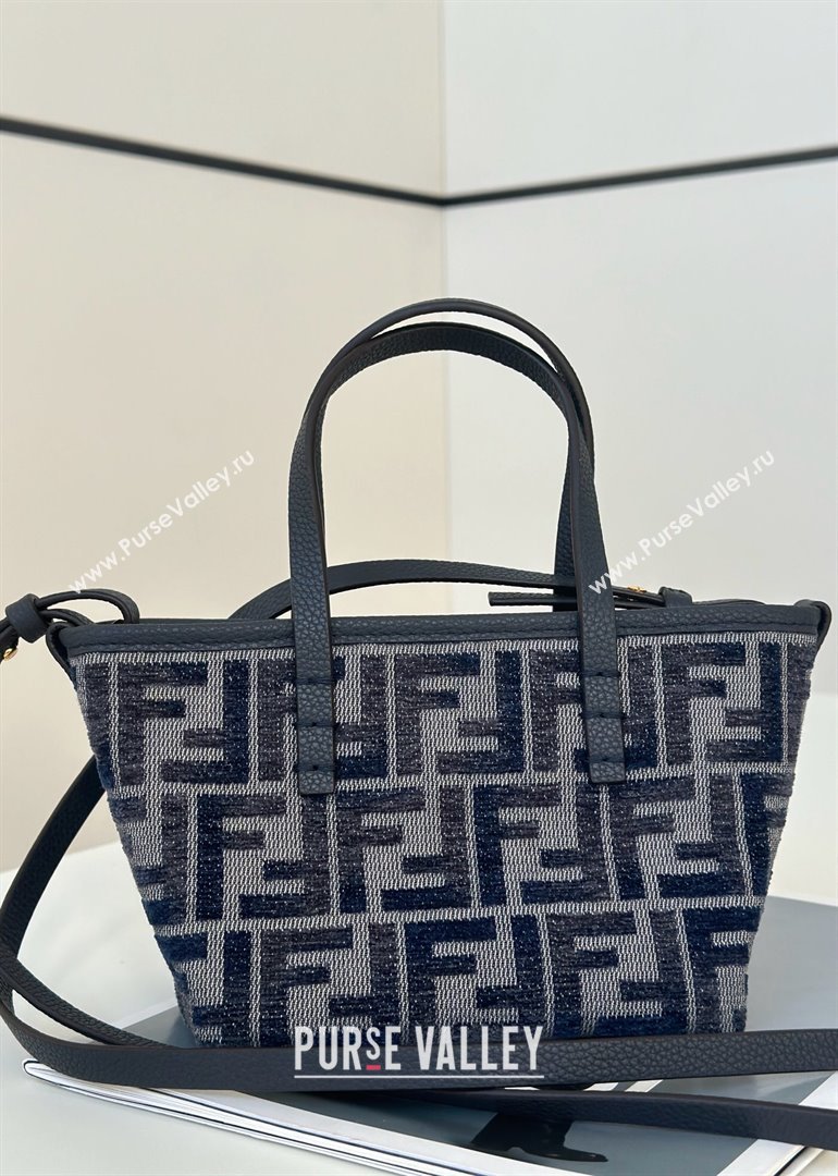 Fendi Roll Mini Tote bag in Dark blue FF Chenille Fabric 2024 8655 (CL-241102012)