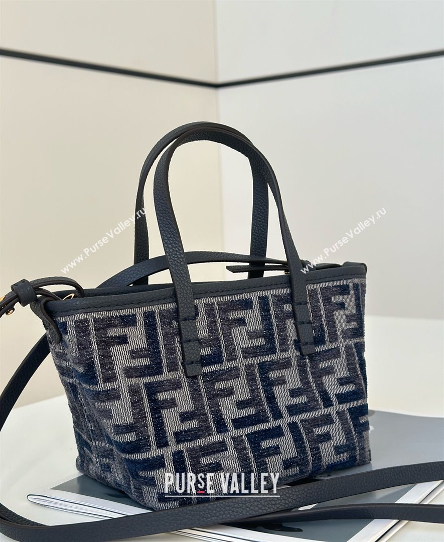 Fendi Roll Mini Tote bag in Dark blue FF Chenille Fabric 2024 8655 (CL-241102012)