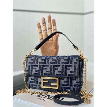 Fendi Baguette Mini Bag in dark blue FF chenille fabric 2024 8579S (CL-241102018)