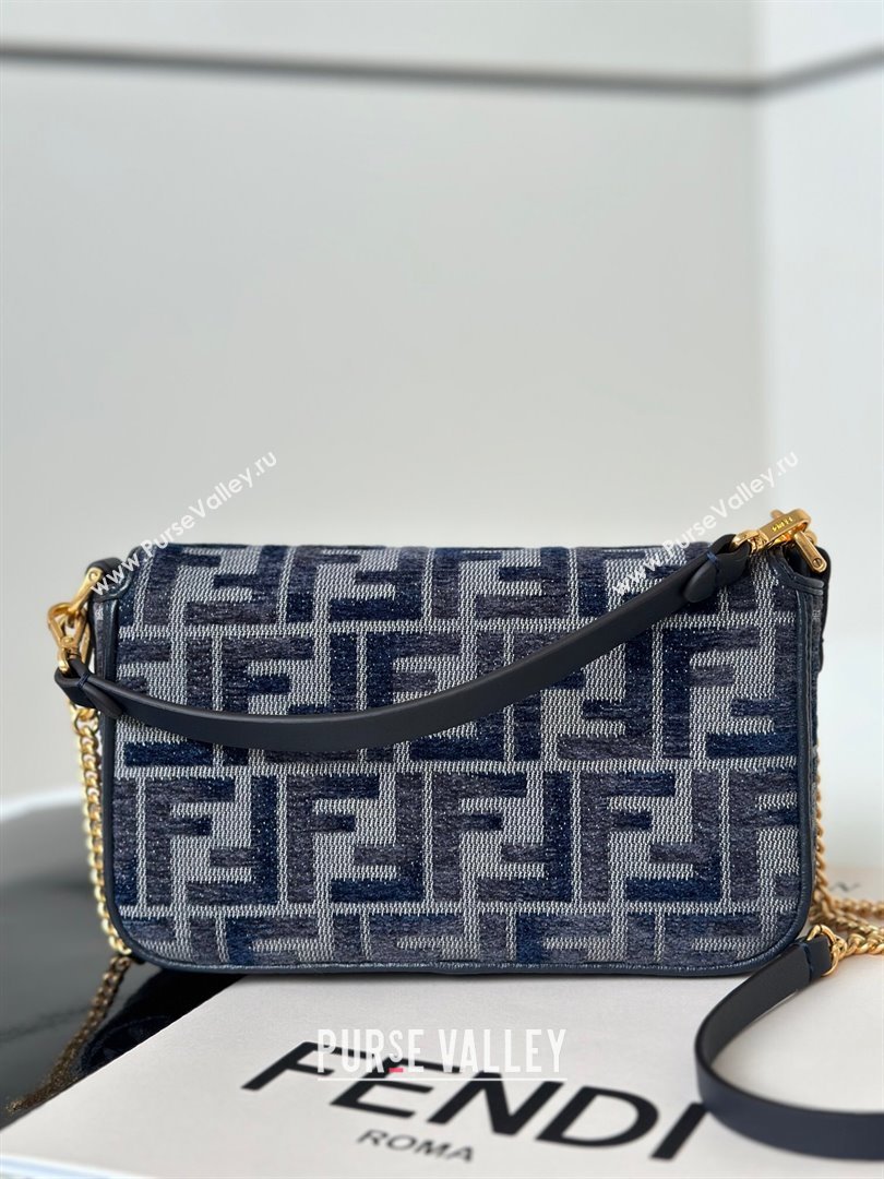 Fendi Baguette Mini Bag in dark blue FF chenille fabric 2024 8579S (CL-241102018)