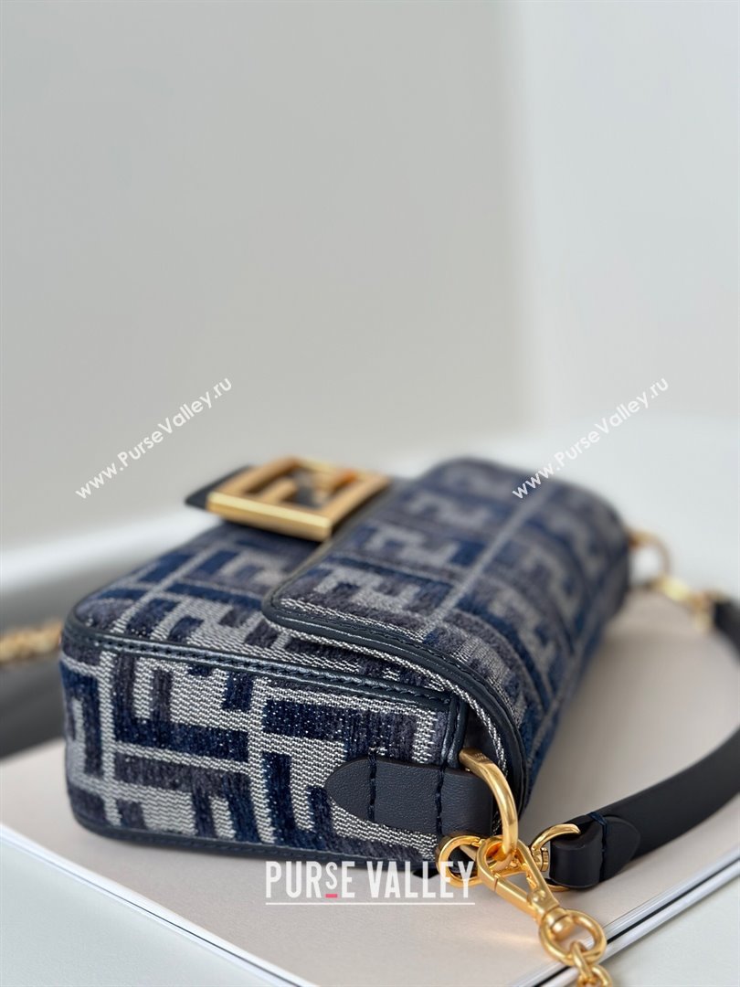 Fendi Baguette Mini Bag in dark blue FF chenille fabric 2024 8579S (CL-241102018)