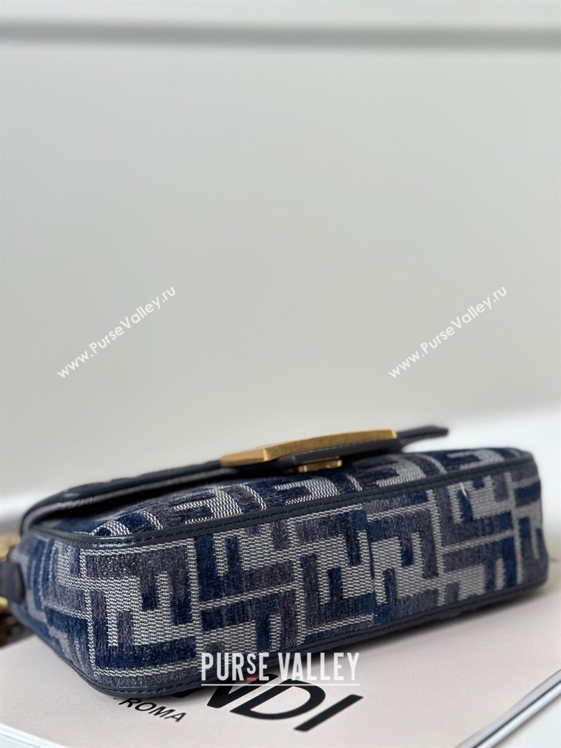 Fendi Baguette Mini Bag in dark blue FF chenille fabric 2024 8579S (CL-241102018)