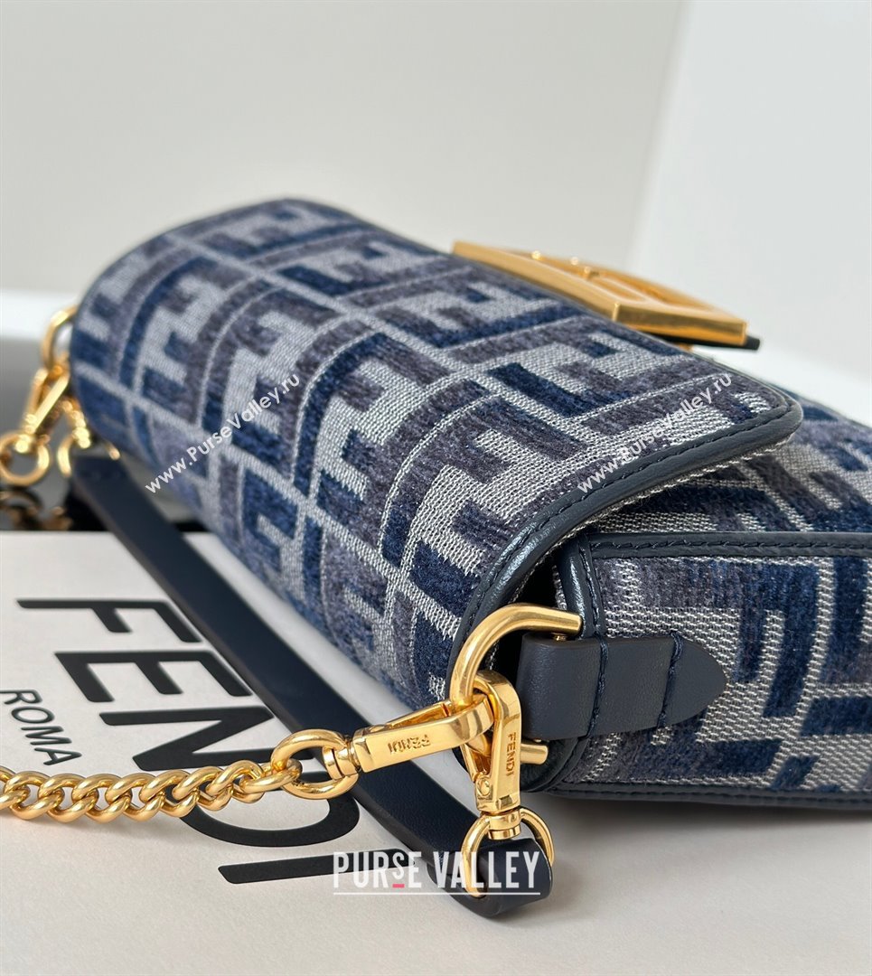 Fendi Baguette Mini Bag in dark blue FF chenille fabric 2024 8579S (CL-241102018)