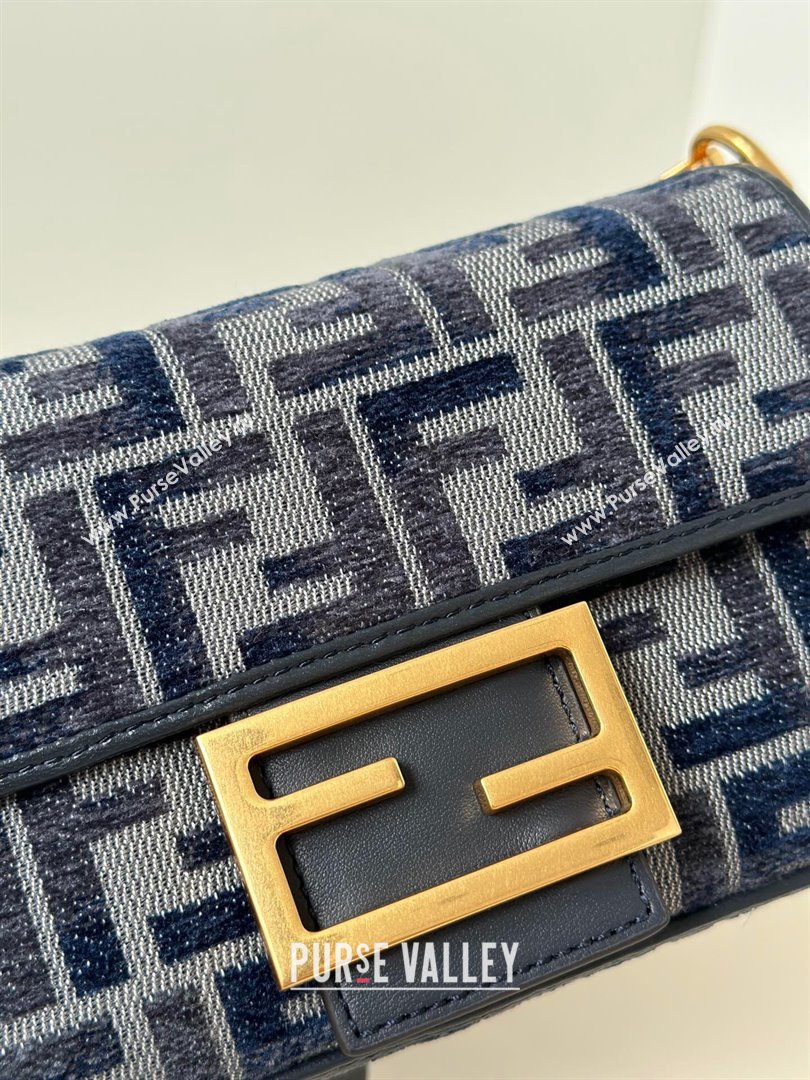 Fendi Baguette Mini Bag in dark blue FF chenille fabric 2024 8579S (CL-241102018)