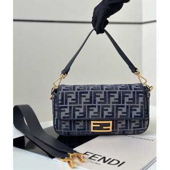 Fendi Baguette Medium Bag in dark blue FF chenille fabric 2024 8579M (CL-241102019)