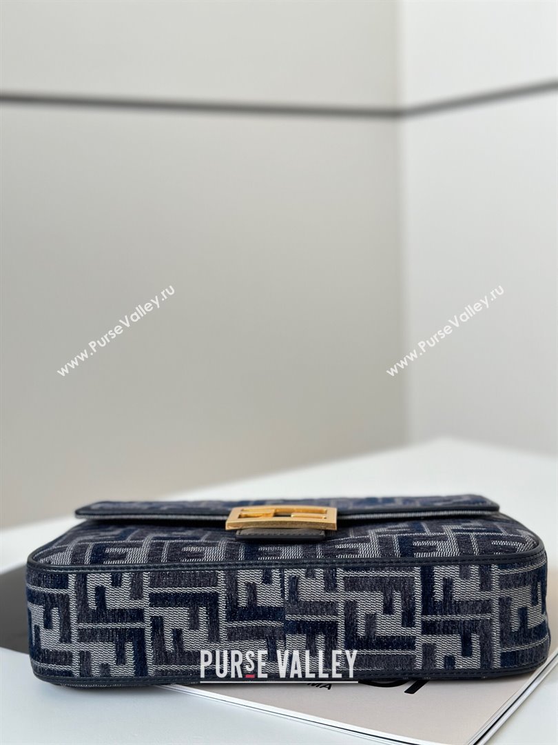 Fendi Baguette Medium Bag in dark blue FF chenille fabric 2024 8579M (CL-241102019)