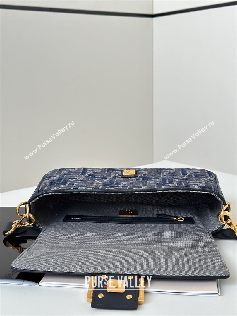 Fendi Baguette Medium Bag in dark blue FF chenille fabric 2024 8579M (CL-241102019)