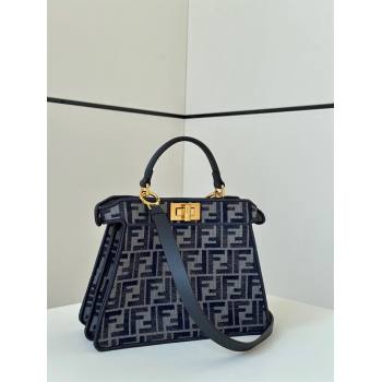 Fendi Peekaboo ISeeU Small Bag in dark blue FF chenille fabric 2024 8670 (CL-241102020)