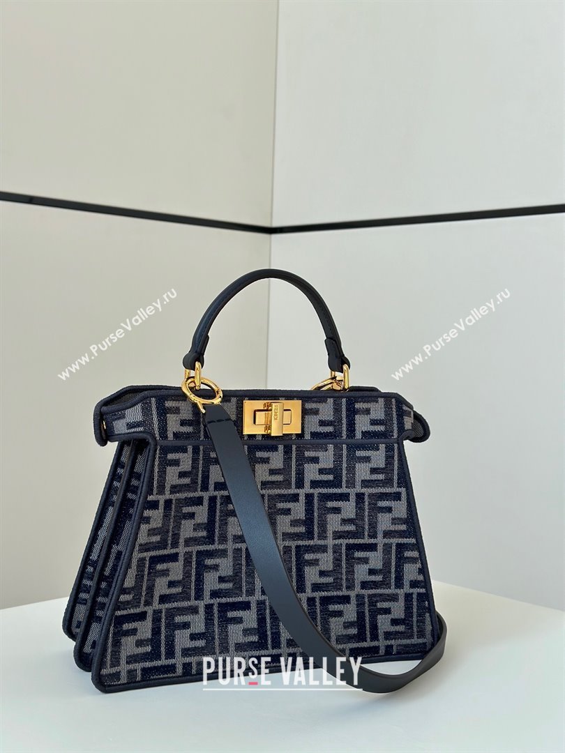 Fendi Peekaboo ISeeU Small Bag in dark blue FF chenille fabric 2024 8670 (CL-241102020)