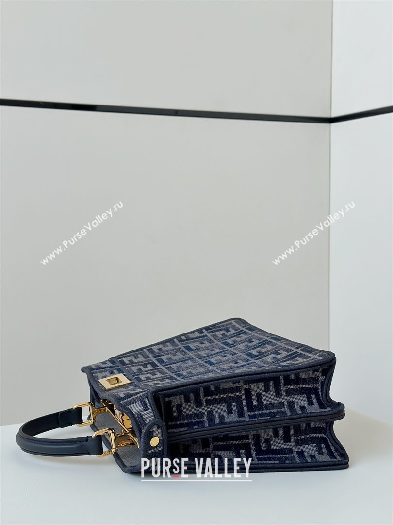 Fendi Peekaboo ISeeU Small Bag in dark blue FF chenille fabric 2024 8670 (CL-241102020)