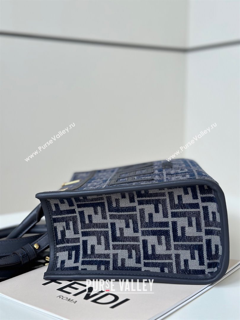 Fendi Sunshine Small Tote Bag in dark blue FF chenille fabric 2024 8618 (CL-241102017)