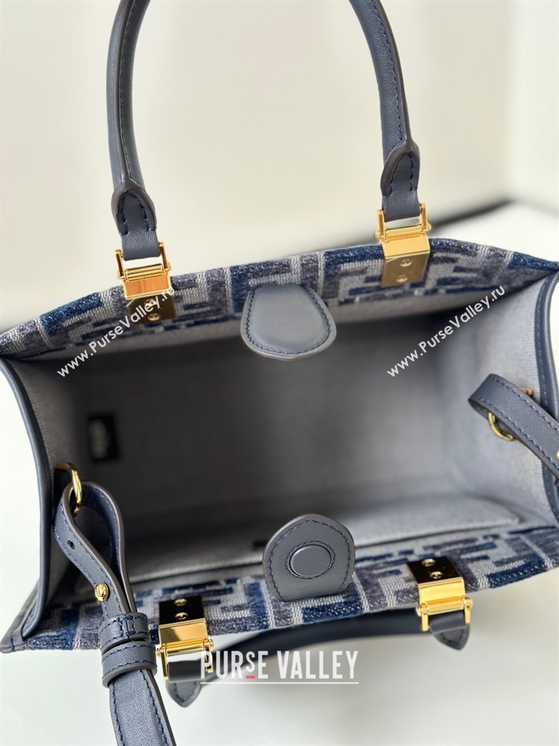 Fendi Sunshine Small Tote Bag in dark blue FF chenille fabric 2024 8618 (CL-241102017)