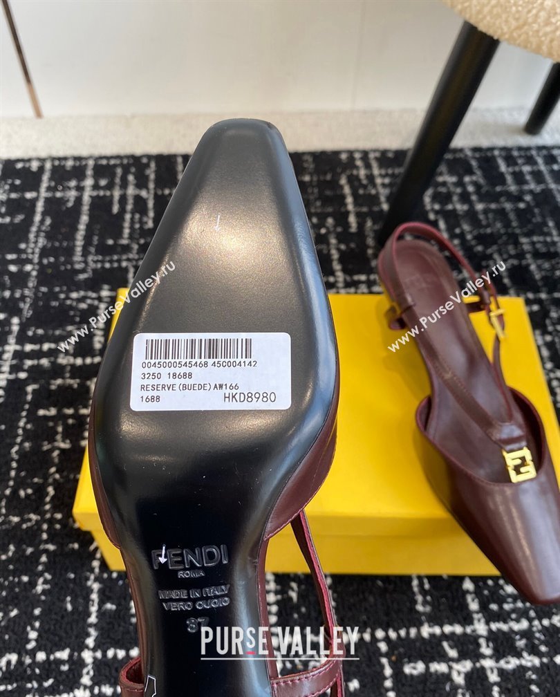 Fendi FFold Slingback Pumps 4cm in Embossed Calfskin Dark Brown 2024 1112 (KL-241112097)