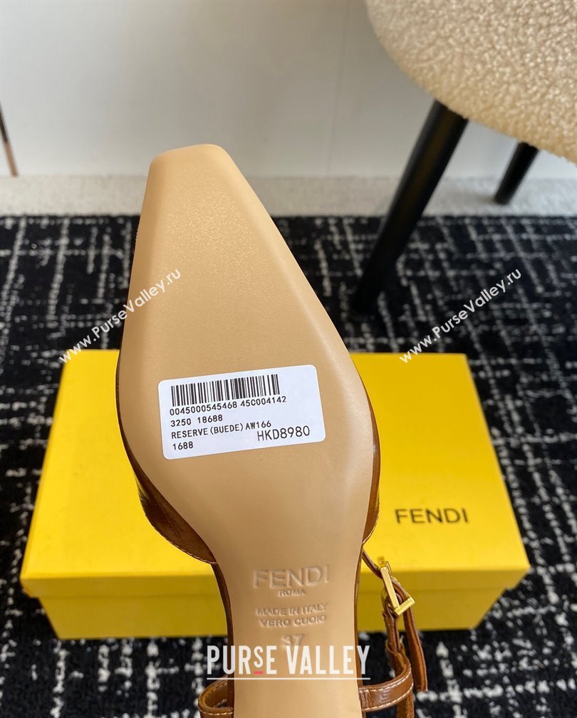 Fendi FFold Slingback Pumps 4cm in Embossed Calfskin Brown2 2024 1112 (KL-241112102)