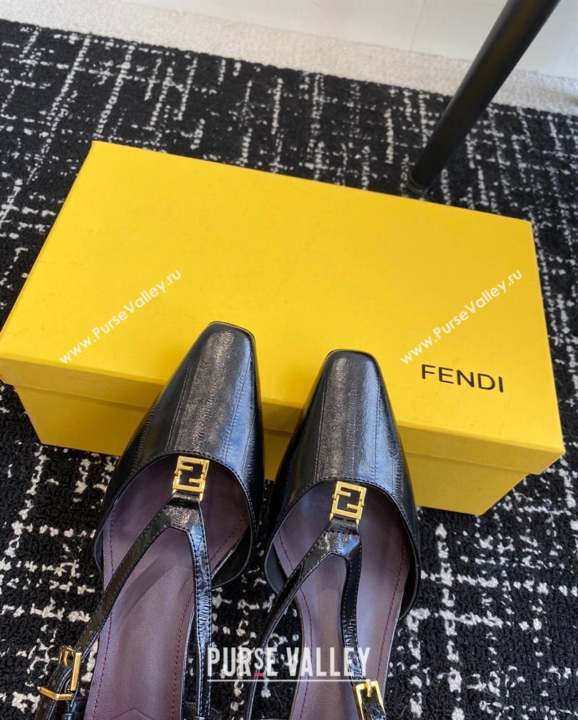 Fendi FFold Slingback Pumps 4cm in Embossed Calfskin Black 2024 1112 (KL-241112103)