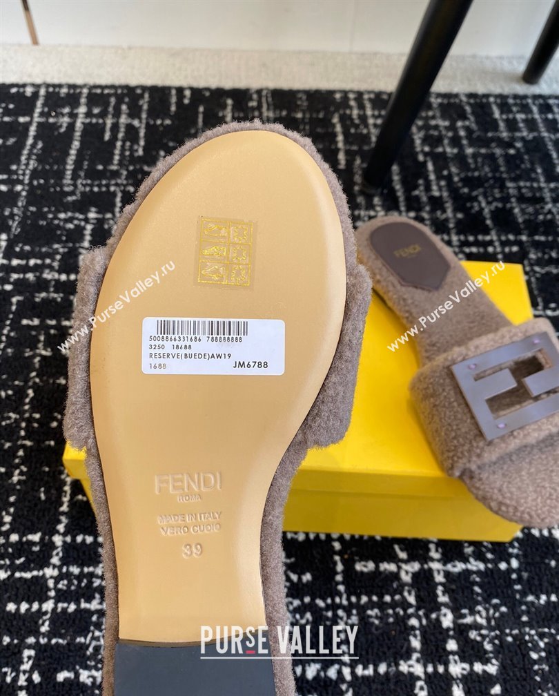 Fendi Baguette Flat Slides Sandal in Wool Shearling Grey 2024 1112 (KL-241112108)