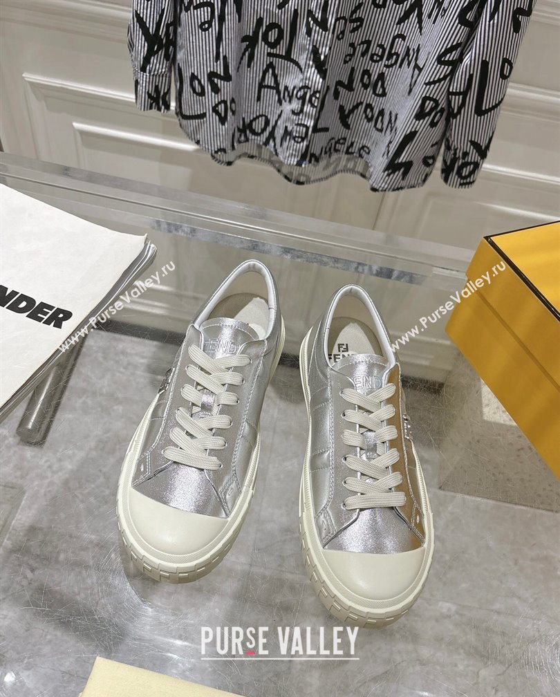 Fendi FF Patch Calfskin Sneakers Silver 20241112 (SS-241112113)