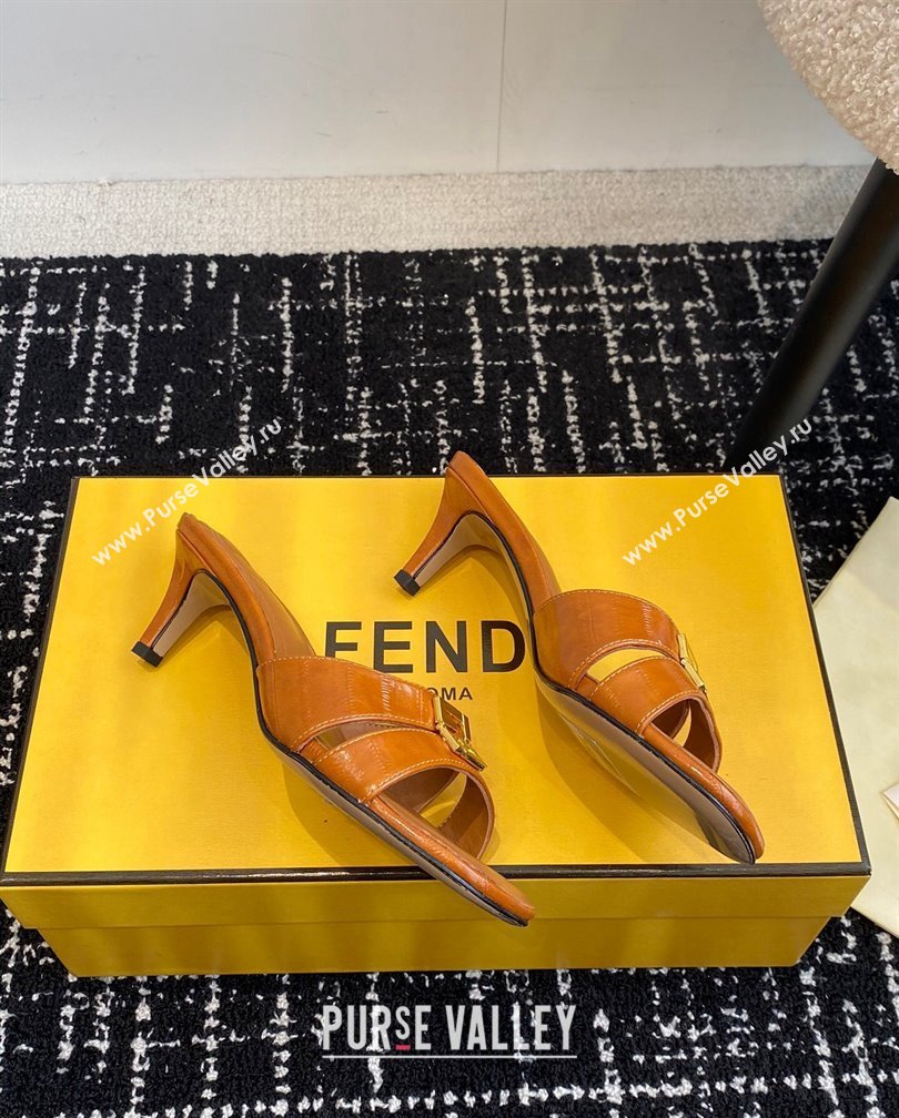 Fendi FFold medium-heeled slides sandal 4cm in embossed leather Light Brown 2024 (KL-241112087)