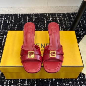 Fendi FFold medium-heeled slides sandal 4cm in embossed leather Red 2024 (KL-241112088)