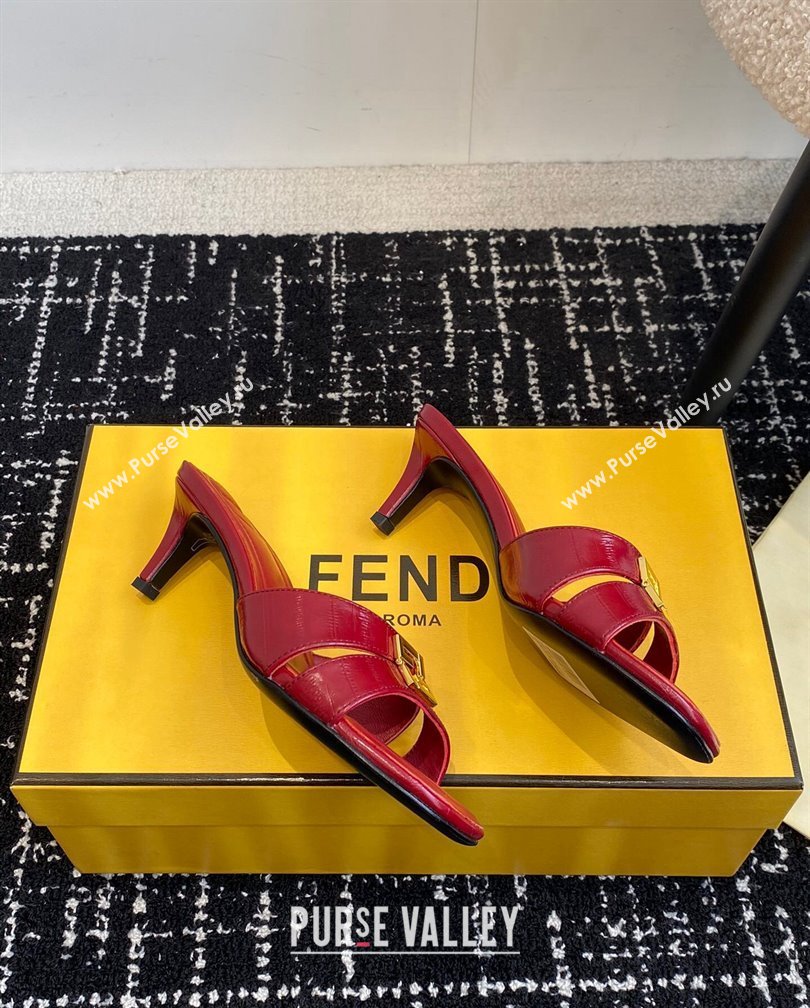 Fendi FFold medium-heeled slides sandal 4cm in embossed leather Red 2024 (KL-241112088)