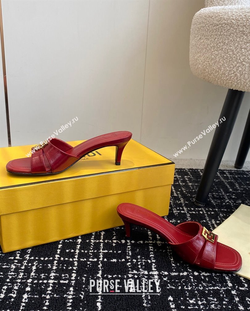 Fendi FFold medium-heeled slides sandal 4cm in embossed leather Red 2024 (KL-241112088)