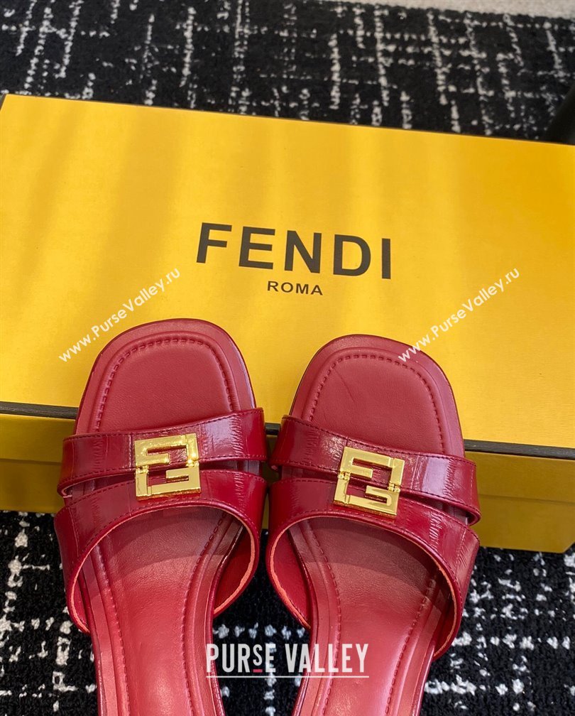 Fendi FFold medium-heeled slides sandal 4cm in embossed leather Red 2024 (KL-241112088)