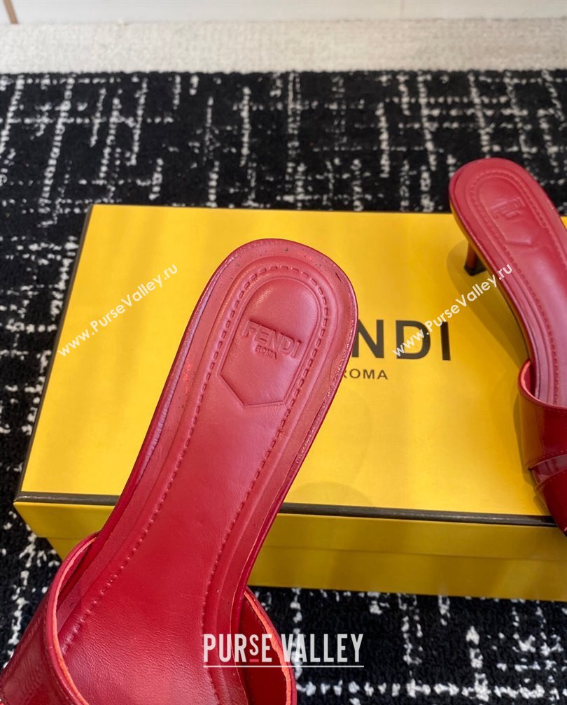 Fendi FFold medium-heeled slides sandal 4cm in embossed leather Red 2024 (KL-241112088)