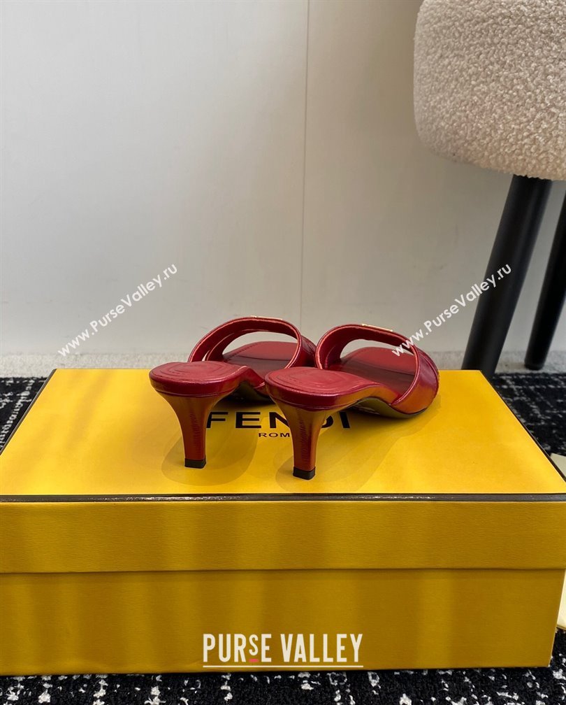 Fendi FFold medium-heeled slides sandal 4cm in embossed leather Red 2024 (KL-241112088)