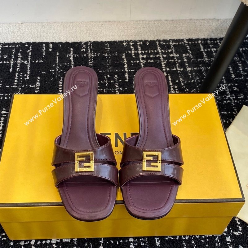 Fendi FFold medium-heeled slides sandal 4cm in embossed leather Dark Brown 2024 (KL-241112089)