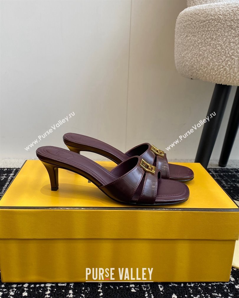 Fendi FFold medium-heeled slides sandal 4cm in embossed leather Dark Brown 2024 (KL-241112089)