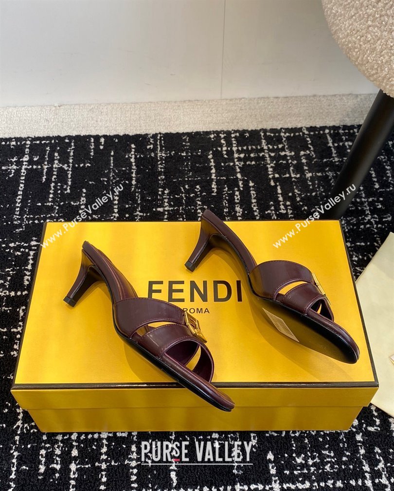 Fendi FFold medium-heeled slides sandal 4cm in embossed leather Dark Brown 2024 (KL-241112089)