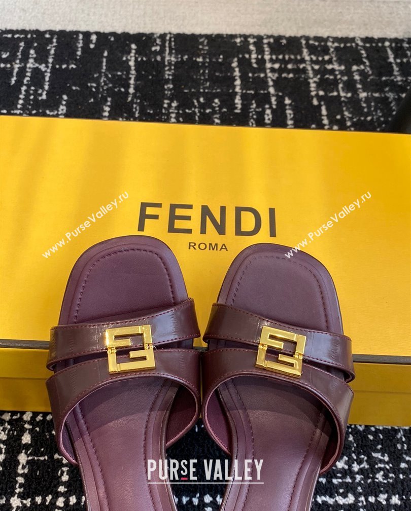 Fendi FFold medium-heeled slides sandal 4cm in embossed leather Dark Brown 2024 (KL-241112089)