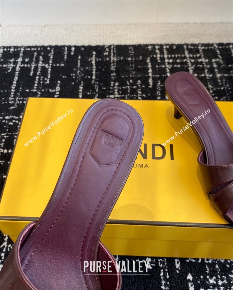 Fendi FFold medium-heeled slides sandal 4cm in embossed leather Dark Brown 2024 (KL-241112089)