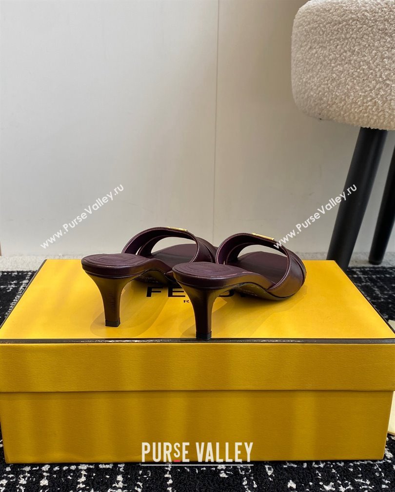 Fendi FFold medium-heeled slides sandal 4cm in embossed leather Dark Brown 2024 (KL-241112089)