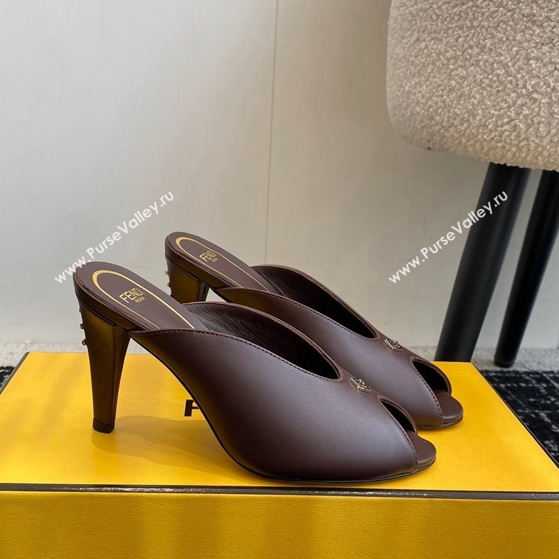 Fendi Feel Feel Heel Slides Sandal 9.5cm Brown 2024 1112 (KL-241112090)