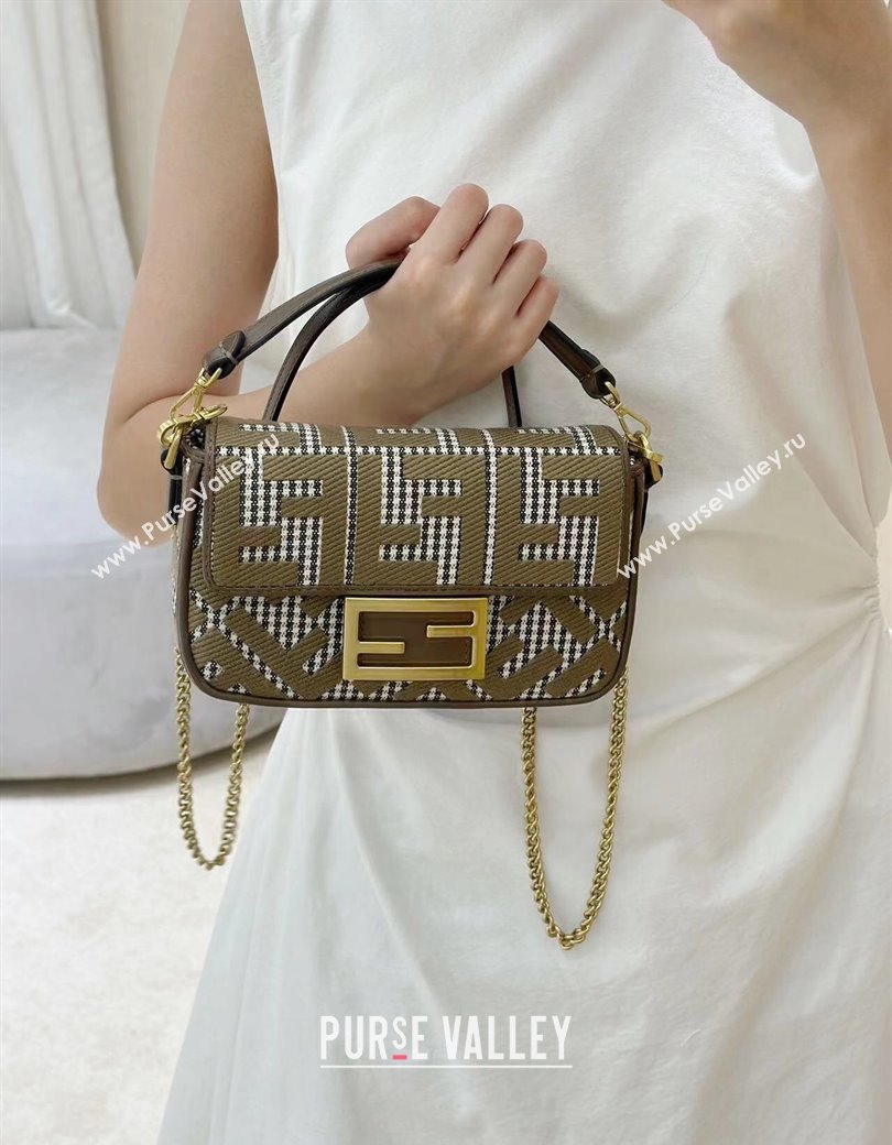 Fendi Baguette Mini bag in FF Houndstooth Fabric Brown 2024 8588S (CL-241212095)