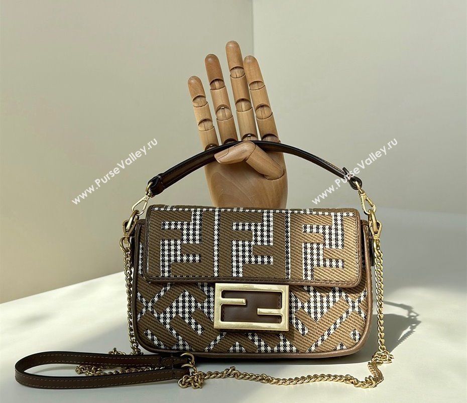 Fendi Baguette Mini bag in FF Houndstooth Fabric Brown 2024 8588S (CL-241212095)