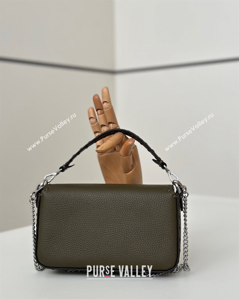 Fendi Baguette Mini Selleria bag with topstitches in Grained Calfskin Green 2024 8610S (CL-241213001)