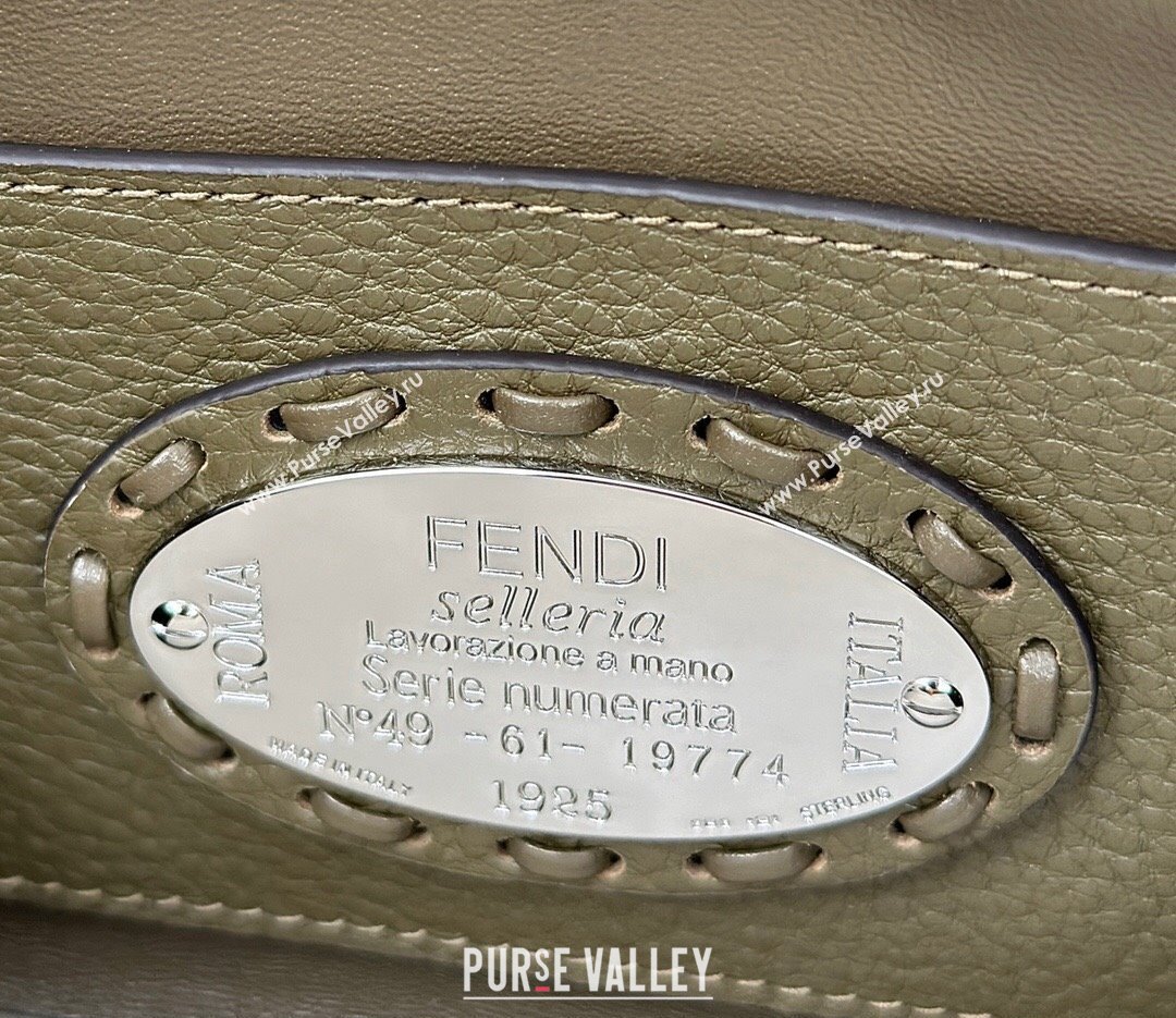 Fendi Baguette Mini Selleria bag with topstitches in Grained Calfskin Green 2024 8610S (CL-241213001)