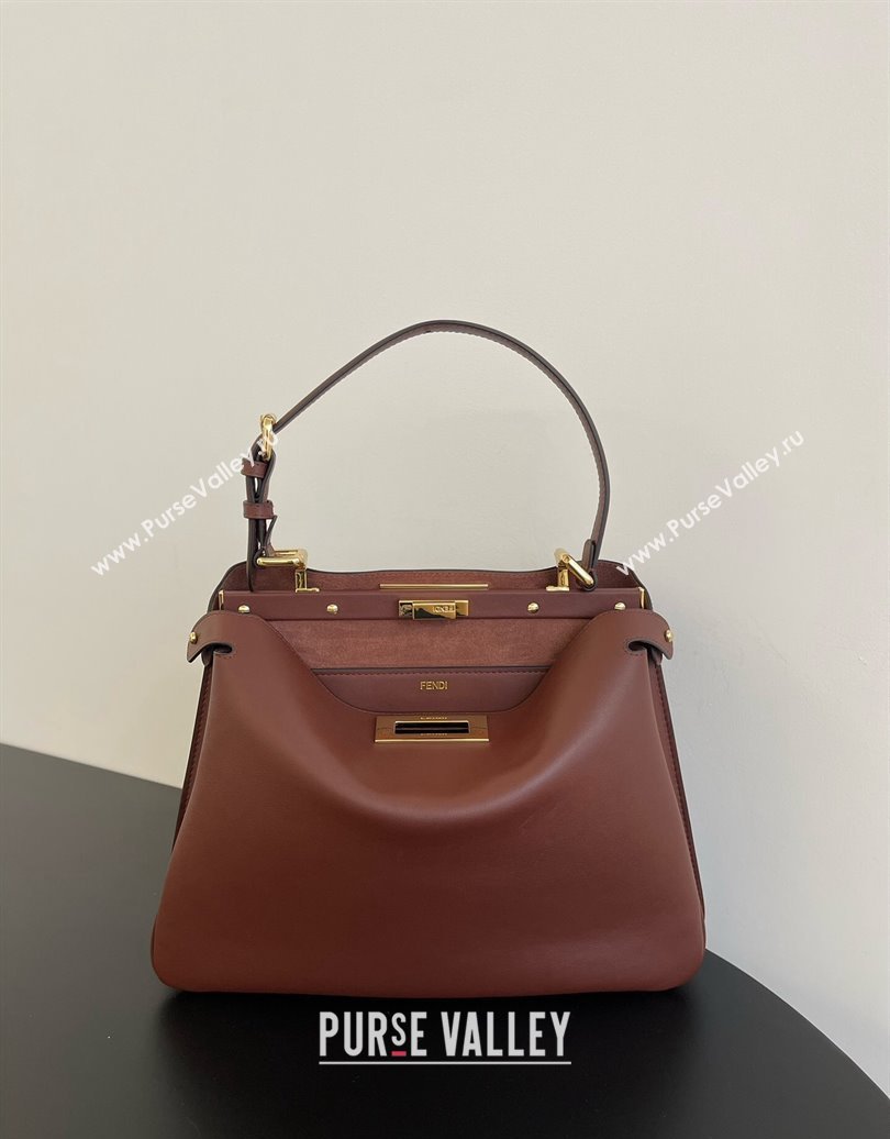 Fendi Peekaboo Soft Medium Bag in Cappuccino-coloured Leather Bag Dark Brown 2024 70202 (AFEI-241212089)