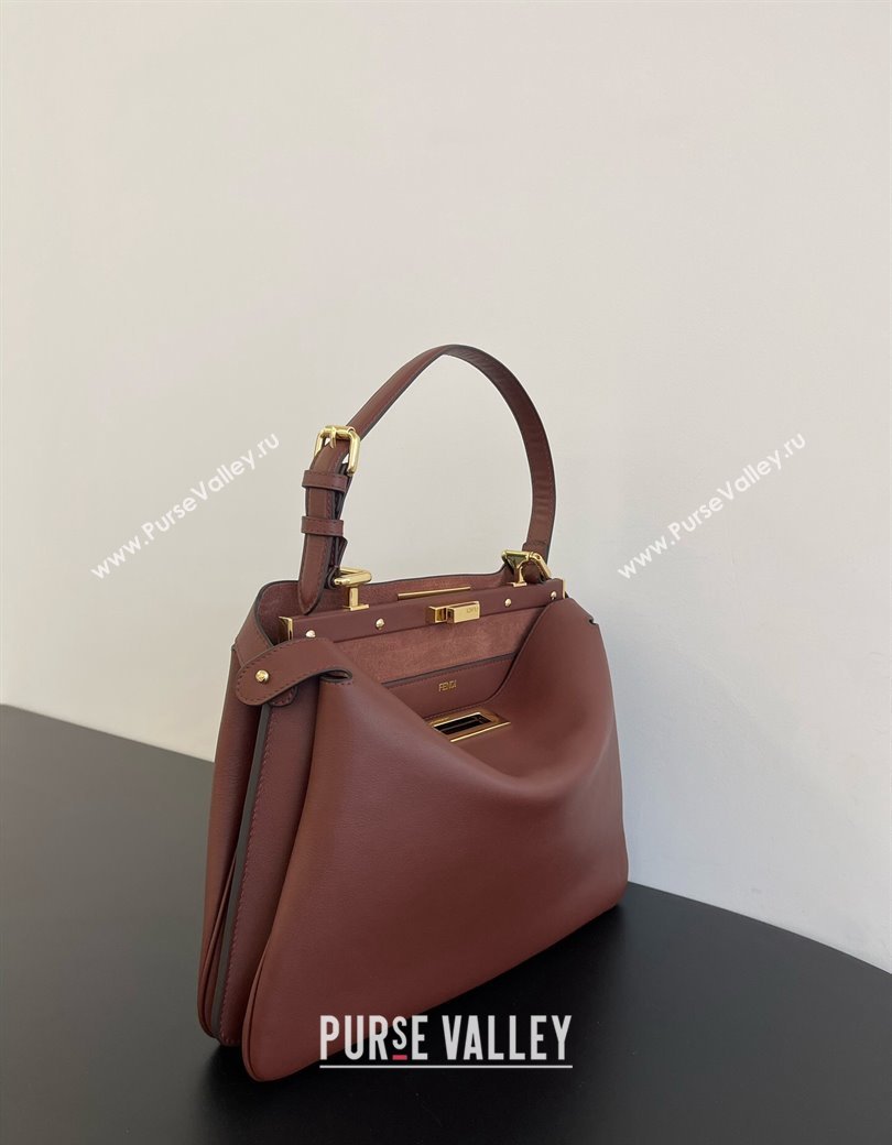 Fendi Peekaboo Soft Medium Bag in Cappuccino-coloured Leather Bag Dark Brown 2024 70202 (AFEI-241212089)