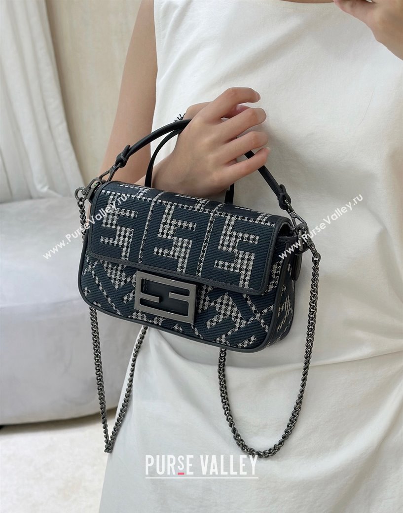 Fendi Baguette Mini bag in FF Houndstooth Fabric Blue 2024 8588S (CL-241212094)