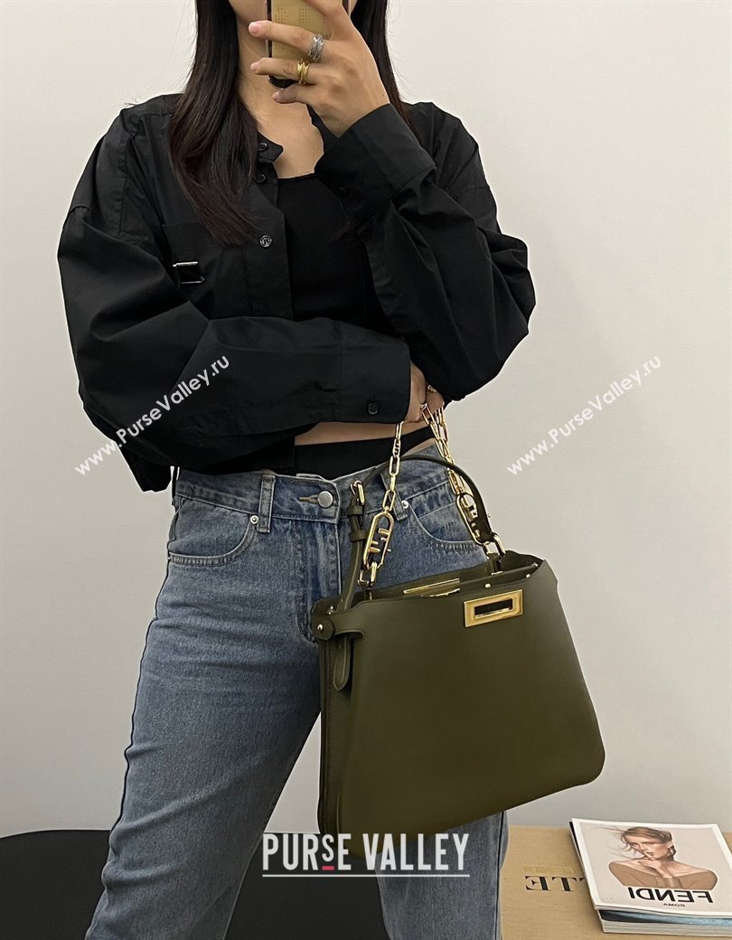 Fendi Peekaboo Soft Medium Bag in Cappuccino-coloured Leather Bag Green 2024 70202 (AFEI-241212092)