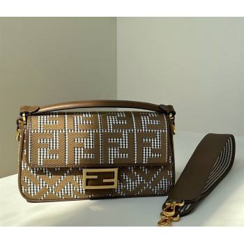 Fendi Baguette Medium bag in FF Houndstooth Fabric Brown 2024 8588M (CL-241212096)