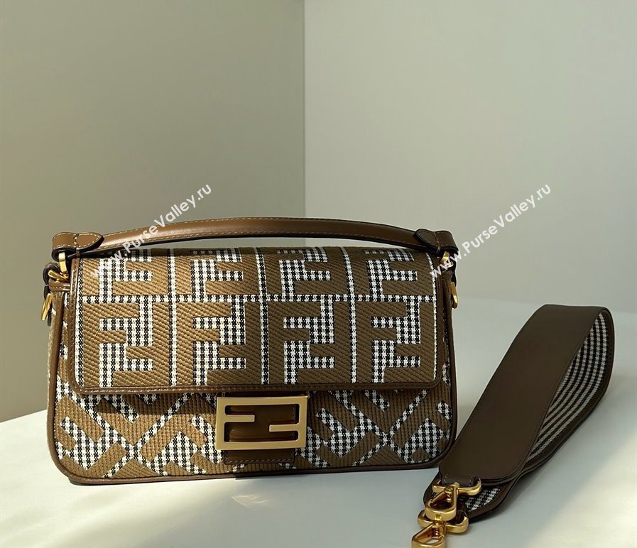 Fendi Baguette Medium bag in FF Houndstooth Fabric Brown 2024 8588M (CL-241212096)